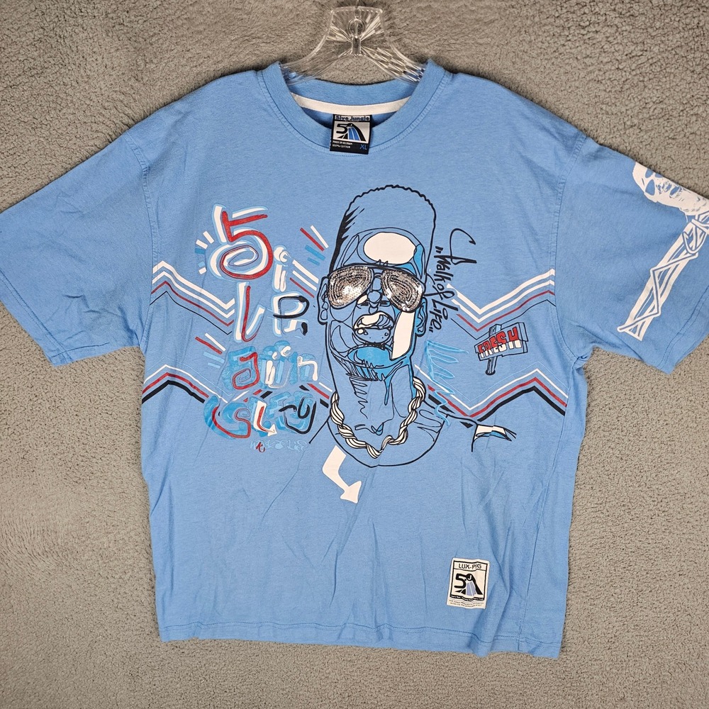 Five Jungle T Shirt Men XL Blue Fresh Walk of Life Sequin Sunglasses Graphic Y2K
